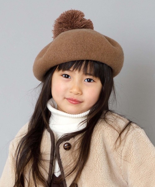 MAKE YOUR DAY（メイクユアデイ）の「梵天付きベレー帽（ハンチング/ベレー帽・キッズ・ブラック/グレー/モカ/アイボリー・48/50/52/54/56）」の3枚目の写真