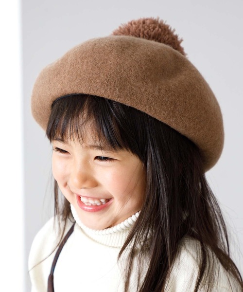 MAKE YOUR DAY（メイクユアデイ）の「梵天付きベレー帽（ハンチング/ベレー帽・キッズ・ブラック/グレー/モカ/アイボリー・48/50/52/54/56）」の9枚目の写真