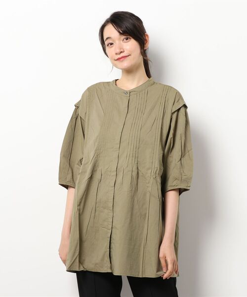 Samansa Mos2（サマンサ モスモス）の「ピンタック肩ふらしチュニック（シャツ/ブラウス・レディース・チャコール/ブラウン/マスタード/カーキ/ベージュ・ﾌﾘ-）」の6枚目の写真