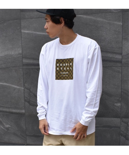 DOUBLE STEAL(ダブルスティール)の「Damier Square Logo 長袖Tシャツ(Tシャツ/カットソー・メンズ・ホワイト系2/ブラック系その他2/ホワイト×グレー・MEDIUM/X-LARGE/LARGE)」の7枚目の写真