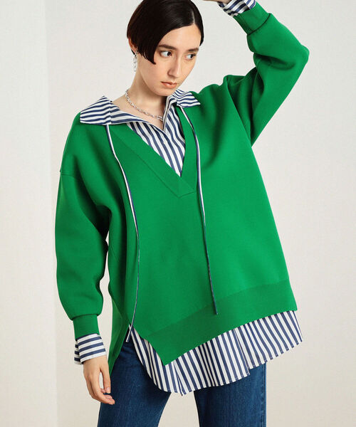 NOLLEY’S（ノーリーズ）の「◇【WEB限定カラーあり】深Vネックウォッシャブルニット（ニット/セーター・レディース・ライトブルー/ブラウン/ピンク/グリーン・FREE）」の3枚目の写真