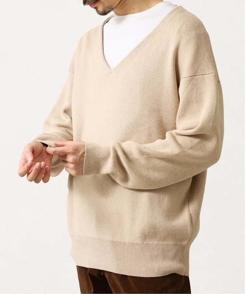 417 EDIFICE（フォーワンセブンエディフィス）の「◆コットンカシミヤ スムースVネックニット（ニット/セーター・メンズ・グレー/ブラウン/ベージュ・SMALL/MEDIUM/LARGE）」の3枚目の写真