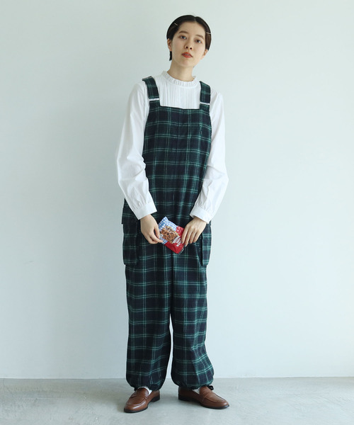 PAR ICI（パーリッシィ）の「ネルチェック サロペットパンツ（サロペット/オーバーオール・レディース・ブラウン/グリーン・FREE）」の3枚目の写真