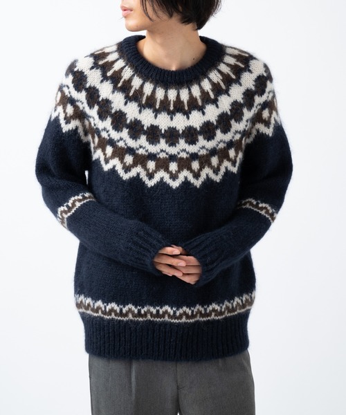 【美品】バトナー モヘヤニット サイズ3 日本製 ノルディック柄 オーバーサイズ 美品】バトナー モヘヤニット サイズ3 日本製 ノルディック柄 オーバー