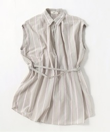 unfil アンフィル / striped cotton-voile gathered shirt ストライプ コットンボイル ギャザーシャツ ノースリーブチュニック / WWSP-UW131