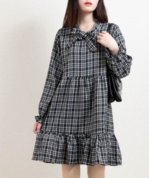 YUGA  レトロチェック柄　ショート丈フレアワンピース