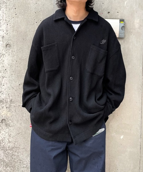 WHO'S WHO gallery（フーズフーギャラリー）の「【KOOKY'N/クーキー】ワッフルシャツカーディガン（カーディガン/ボレロ・メンズ・ブラック/ネイビー/ブラウン/グリーン・FREE）」の2枚目の写真