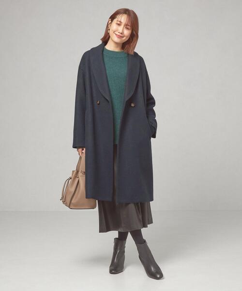 closet story（クローゼットストーリー）の「＜closet story（クローゼットストーリー）＞ジャージーメルトン ショールカラー コート（その他アウター・レディース・ライトブルー/ネイビー・FREE）」の2枚目の写真