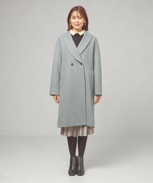 closet story（クローゼットストーリー）の「＜closet story（クローゼットストーリー）＞ジャージーメルトン ショールカラー コート（その他アウター・レディース・ライトブルー/ネイビー・FREE）」の7枚目の写真