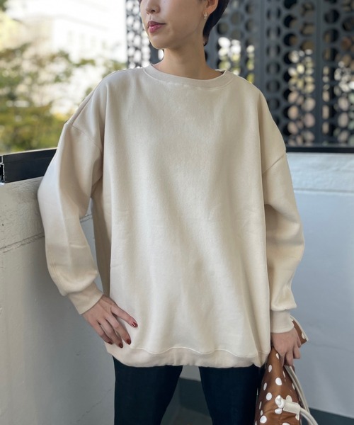 un dix cors（アンディコール）の「こなれ感あるシルエット 裏起毛裾ドロストプルオーバーカットソー（Tシャツ/カットソー・レディース・アイボリー/チャコールグレー・FREE）」の2枚目の写真