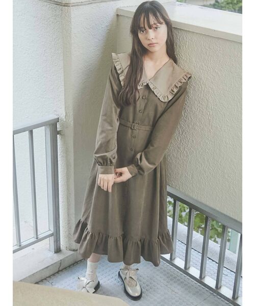 merry jenny（メリージェニー）の「Bigフリルカラー2wayワンピース（ワンピース・レディース・ベージュ/パープル/ブラウン・FREE）」の5枚目の写真