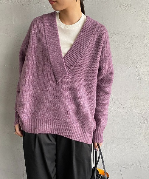 JF Ready Made（ジェイエフレディメイド）の「[Jf Ready Made/ジェイエフレディメイド] ネップヤーン 深Ｖネックニット（ニット/セーター・レディース・ダークグリーン/モカ/パープル・F）」の12枚目の写真