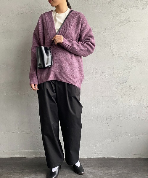 JF Ready Made（ジェイエフレディメイド）の「[Jf Ready Made/ジェイエフレディメイド] ネップヤーン 深Ｖネックニット（ニット/セーター・レディース・ダークグリーン/モカ/パープル・F）」の6枚目の写真