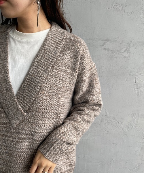 JF Ready Made（ジェイエフレディメイド）の「[Jf Ready Made/ジェイエフレディメイド] ネップヤーン 深Ｖネックニット（ニット/セーター・レディース・ダークグリーン/モカ/パープル・F）」の15枚目の写真