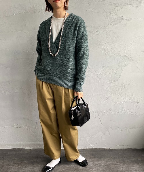 JF Ready Made（ジェイエフレディメイド）の「[Jf Ready Made/ジェイエフレディメイド] ネップヤーン 深Ｖネックニット（ニット/セーター・レディース・ダークグリーン/モカ/パープル・F）」の8枚目の写真