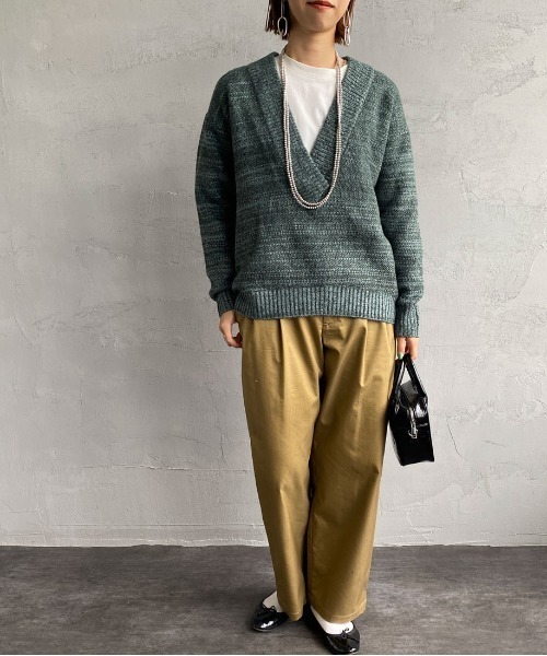 JF Ready Made（ジェイエフレディメイド）の「[Jf Ready Made/ジェイエフレディメイド] ネップヤーン 深Ｖネックニット（ニット/セーター・レディース・ダークグリーン/モカ/パープル・F）」の14枚目の写真