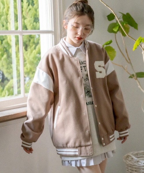 OLIVE des OLIVE（オリーブデオリーブ）の「【WEB限定カラー有】DSスタジャン（スタジャン・レディース・ベージュ/ネイビー/グレー/ライトブラウン・FREE）」の3枚目の写真