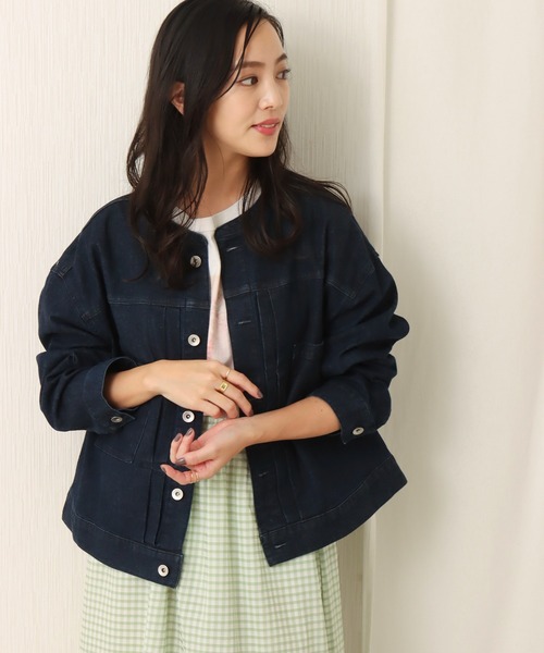 libelle more(リベル モア)の「ストレッチデニム バンドカラージャケット(デニムジャケット・レディース・サックスブルー/インディゴブルー/ブルー・M/L)」の9枚目の写真