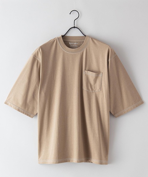 Blue Standard (ブルースタンダード)の「【BLUE STANDARD/ブルースタンダード】汗染みの目立ちにくいTシャツ ZEROSTAIN 配色ステッチビッグTシャツ(Tシャツ/カットソー・メンズ・アイボリー/ベージュ/サックスブルー/ピンク系その他/ブラック・LARGE/MEDIUM/X-LARGE)」の1枚目の写真