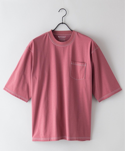 Blue Standard (ブルースタンダード)の「【BLUE STANDARD/ブルースタンダード】汗染みの目立ちにくいTシャツ ZEROSTAIN 配色ステッチビッグTシャツ(Tシャツ/カットソー・メンズ・アイボリー/ベージュ/サックスブルー/ピンク系その他/ブラック・LARGE/MEDIUM/X-LARGE)」の2枚目の写真
