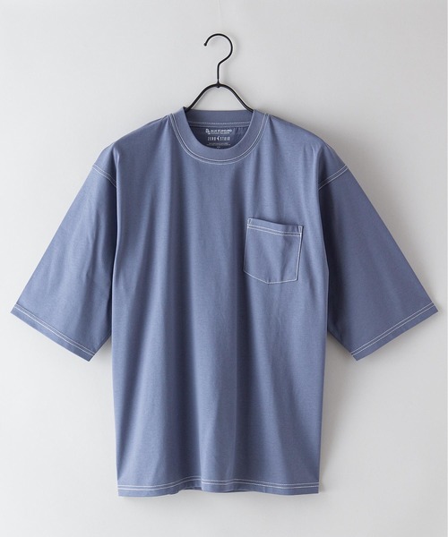 Blue Standard (ブルースタンダード)の「【BLUE STANDARD/ブルースタンダード】汗染みの目立ちにくいTシャツ ZEROSTAIN 配色ステッチビッグTシャツ(Tシャツ/カットソー・メンズ・アイボリー/ベージュ/サックスブルー/ピンク系その他/ブラック・LARGE/MEDIUM/X-LARGE)」の5枚目の写真