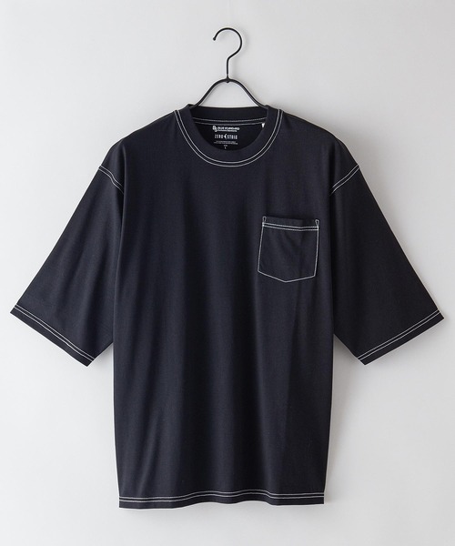 Blue Standard (ブルースタンダード)の「【BLUE STANDARD/ブルースタンダード】汗染みの目立ちにくいTシャツ ZEROSTAIN 配色ステッチビッグTシャツ(Tシャツ/カットソー・メンズ・アイボリー/ベージュ/サックスブルー/ピンク系その他/ブラック・LARGE/MEDIUM/X-LARGE)」の3枚目の写真