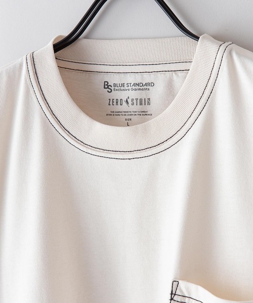 Blue Standard (ブルースタンダード)の「【BLUE STANDARD/ブルースタンダード】汗染みの目立ちにくいTシャツ ZEROSTAIN 配色ステッチビッグTシャツ(Tシャツ/カットソー・メンズ・アイボリー/ベージュ/サックスブルー/ピンク系その他/ブラック・LARGE/MEDIUM/X-LARGE)」の6枚目の写真