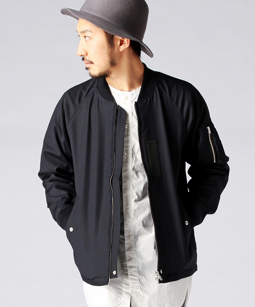 BEAMS ブラック MA-1ジャケット BEAMS PLUS BEAMS PLUS jacket Leather (blouson leather