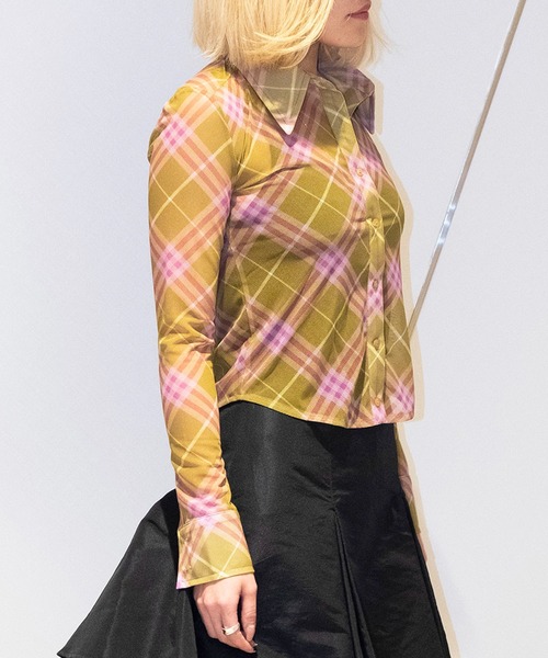 Bonjour Girl（ボンジュールガール）の「【WHYNOTUS】 MESH SHIRT（シャツ/ブラウス・レディース・レッド/イエロー・M/S）」の2枚目の写真