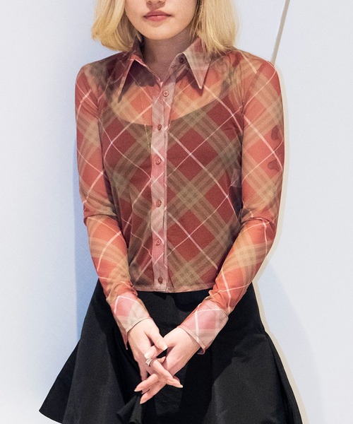 Bonjour Girl（ボンジュールガール）の「【WHYNOTUS】 MESH SHIRT（シャツ/ブラウス・レディース・レッド/イエロー・M/S）」の12枚目の写真