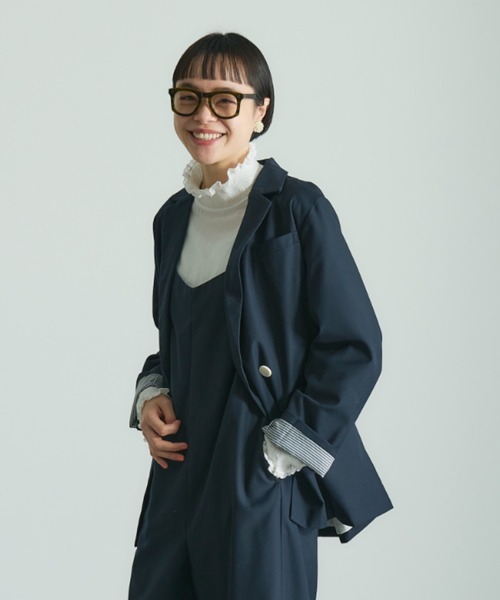 PUAL CE CIN(ピュアルセシン)の「ダブルテーラードジャケット(テーラードジャケット・レディース・グレー/ネイビー・FREE)」の2枚目の写真