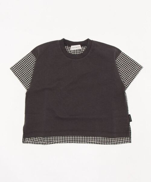 quoti use fith（クゥオティ　ユース　フィス）の「天竺 ギンガムチェック 5分袖BIG Tシャツ（Tシャツ/カットソー・キッズ・ブラック/ブルー・90/100/110/120/80/130）」の6枚目の写真