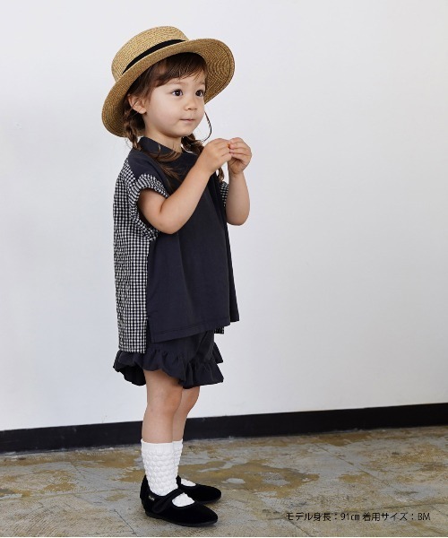 quoti use fith（クゥオティ　ユース　フィス）の「天竺 ギンガムチェック 5分袖BIG Tシャツ（Tシャツ/カットソー・キッズ・ブラック/ブルー・90/100/110/120/80/130）」の5枚目の写真