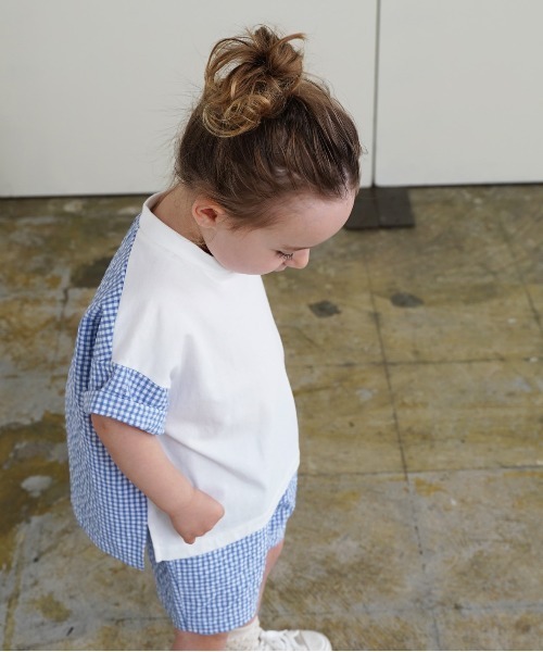 quoti use fith（クゥオティ　ユース　フィス）の「天竺 ギンガムチェック 5分袖BIG Tシャツ（Tシャツ/カットソー・キッズ・ブラック/ブルー・90/100/110/120/80/130）」の10枚目の写真