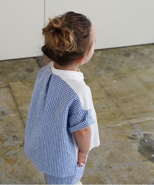 quoti use fith（クゥオティ　ユース　フィス）の「天竺 ギンガムチェック 5分袖BIG Tシャツ（Tシャツ/カットソー・キッズ・ブラック/ブルー・90/100/110/120/80/130）」の11枚目の写真