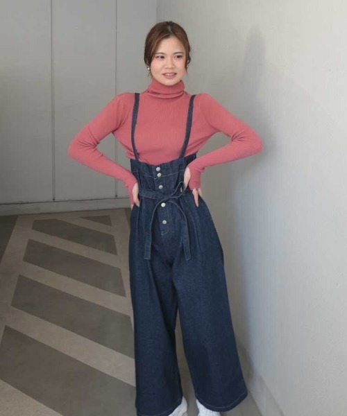 CORNERS（コーナーズ）の「指穴開きリブニットタートル（ニット/セーター・レディース・オレンジ/ブルー/ピンク/ブラック/ホワイト/グリーン/サックスブルー/スモークピンク・M）」の12枚目の写真