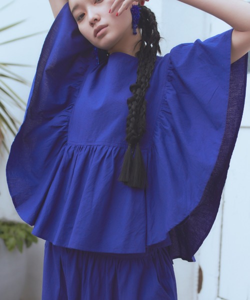 manana suerte（マニャーナスエルテ）の「コットンリネンフリルプルオーバー（シャツ/ブラウス・レディース・ブラック/ブルー/グリーン・FREE）」の8枚目の写真
