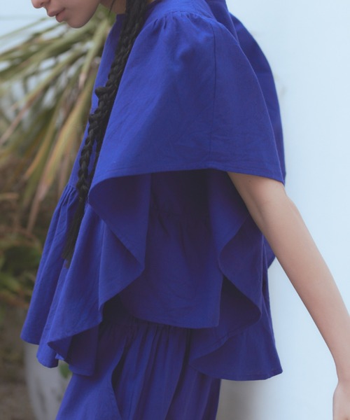 manana suerte（マニャーナスエルテ）の「コットンリネンフリルプルオーバー（シャツ/ブラウス・レディース・ブラック/ブルー/グリーン・FREE）」の9枚目の写真