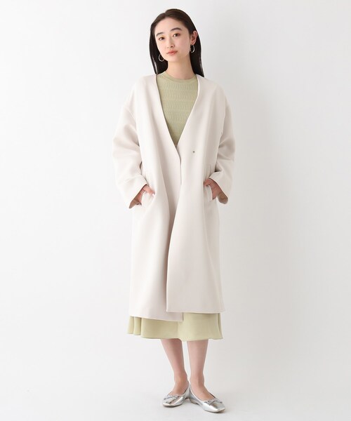 OPAQUE.CLIP（オペークドットクリップ）の「◆トリプルクロス Vノーカラーコート（ノーカラーコート・レディース・オフホワイト/サンドベージュ/ネイビー・36/38/40/42）」の16枚目の写真