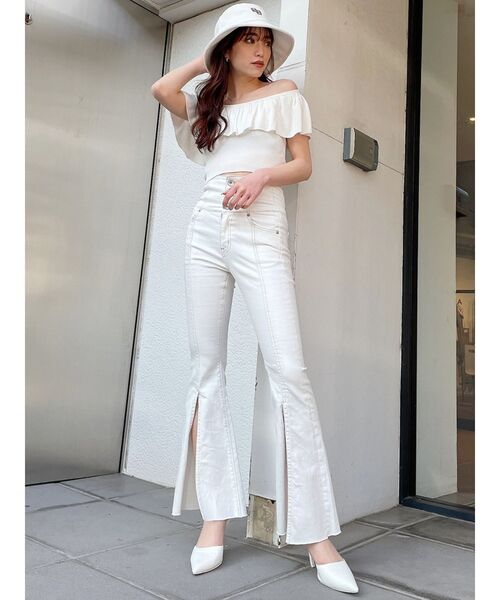 GYDA（ジェイダ）の「H/Wボタンスリットフレアカラーパンツ（スカート・レディース・オフホワイト/ブラック・SMALL/X-SMALL/MEDIUM）」の18枚目の写真