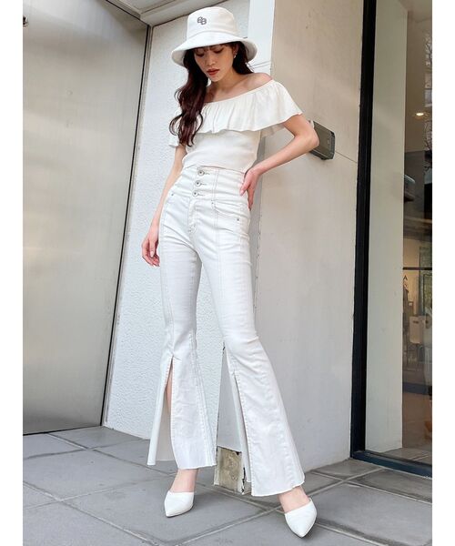 GYDA（ジェイダ）の「H/Wボタンスリットフレアカラーパンツ（スカート・レディース・オフホワイト/ブラック・SMALL/X-SMALL/MEDIUM）」の19枚目の写真