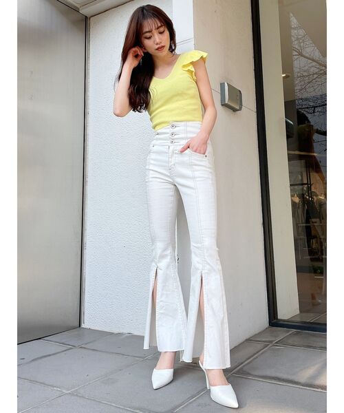 GYDA（ジェイダ）の「H/Wボタンスリットフレアカラーパンツ（スカート・レディース・オフホワイト/ブラック・SMALL/X-SMALL/MEDIUM）」の21枚目の写真