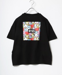 BT21（ビーティーイシビル）の「BT21 ボックスロゴ刺繍・キャラクター刺繍ワイドシルエットTシャツ（Tシャツ/カットソー）」