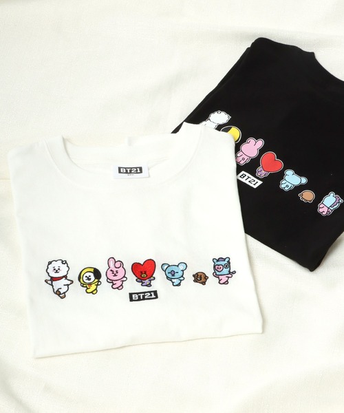 BT21(ビーティーイシビル)の「BT21 ボックスロゴ刺繍・キャラクター刺繍ワイドシルエットTシャツ(Tシャツ/カットソー・レディース・ホワイト/ブラック/ホワイト系その他/ブラック系その他・M)」の2枚目の写真