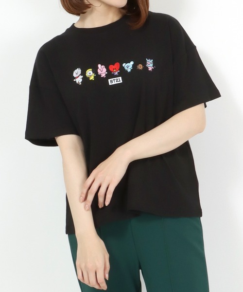 BT21(ビーティーイシビル)の「BT21 ボックスロゴ刺繍・キャラクター刺繍ワイドシルエットTシャツ(Tシャツ/カットソー・レディース・ホワイト/ブラック/ホワイト系その他/ブラック系その他・M)」の10枚目の写真
