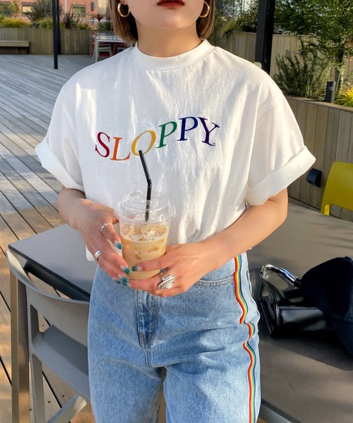 WHO'S WHO gallery（フーズフーギャラリー）の「【SLOPPY/スロッピー】刺繍TEE（Tシャツ/カットソー・レディース・アッシュグレー/ボルドー/オフホワイト/ブラック・FREE）」の12枚目の写真