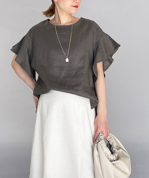 PICCIN(ピッチン)の「フレンチリネンブラウス(シャツ/ブラウス・レディース・オフホワイト/ブラック/グレイッシュベージュ/カーキ/ブルー系その他・M/L)」の5枚目の写真