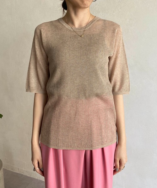 CAPRICIEUX LE'MAGE（カプリシューレマージュ）の「シアーリブハーフスリーブプルオーバー（ニット/セーター・レディース・ホワイト系その他/ブラック/ベージュ/グリーン・FREE）」の5枚目の写真