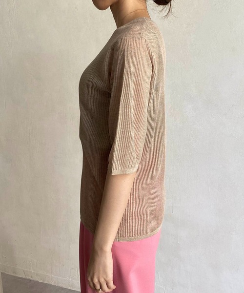 CAPRICIEUX LE'MAGE（カプリシューレマージュ）の「シアーリブハーフスリーブプルオーバー（ニット/セーター・レディース・ホワイト系その他/ブラック/ベージュ/グリーン・FREE）」の6枚目の写真