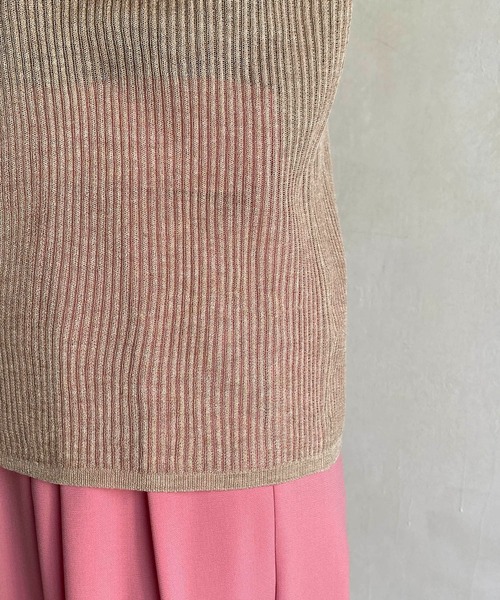 CAPRICIEUX LE'MAGE（カプリシューレマージュ）の「シアーリブハーフスリーブプルオーバー（ニット/セーター・レディース・ホワイト系その他/ブラック/ベージュ/グリーン・FREE）」の10枚目の写真